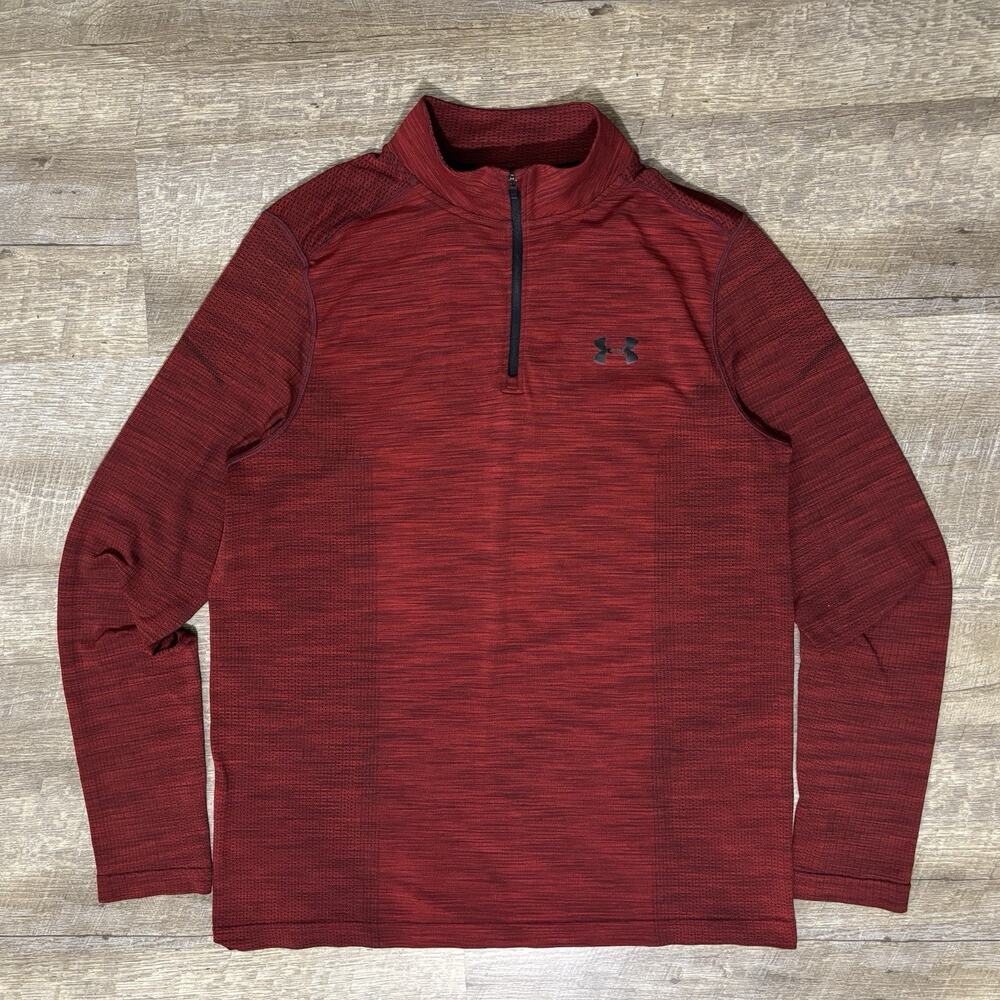 Under Armour Heatgear Sweater Men’s L Red 1/4 Zip Compression Athletic Fit